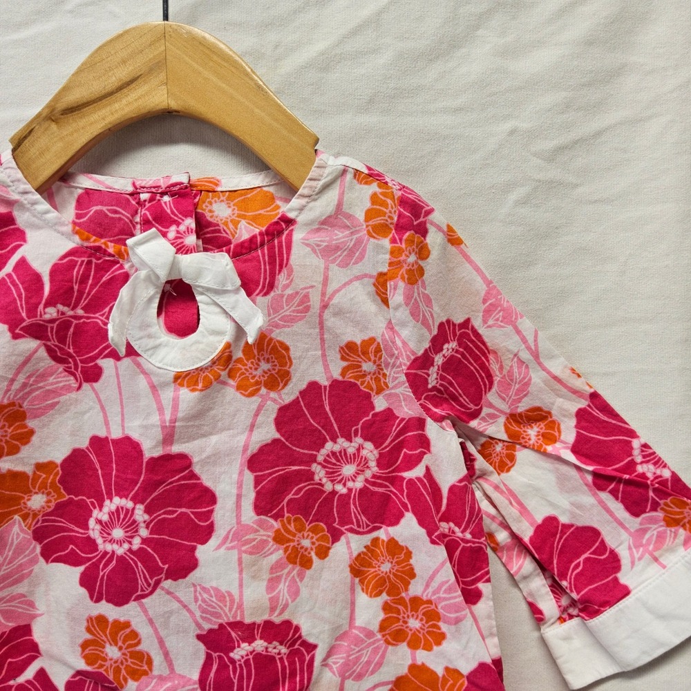 Janie and Jack Floral Tunic Top Toddler 18-24 Months Pink Orange Long Sleeve Bow